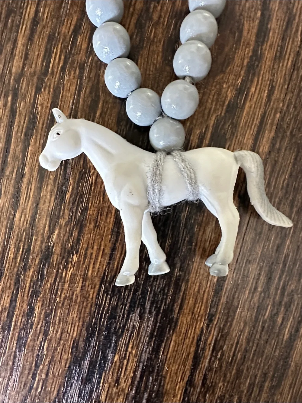 Gray Beaded Necklace with Horse